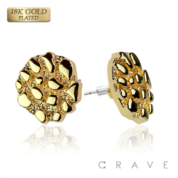 PAIR OF 18K GOLD PLATED INGOT CENTERED SHAPE NUGGET EARRINGS